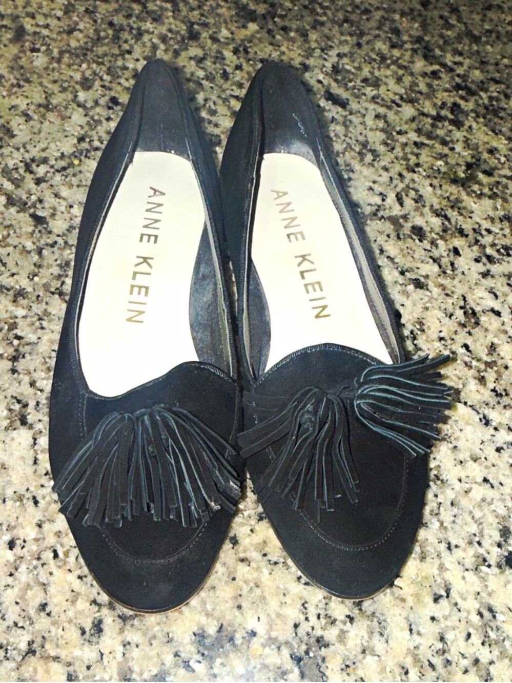 Anne Klein Black Suede Tassel Loafers - Women's